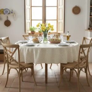 Rond tafelkleed: Ramatuelle – Roomwit met taupe